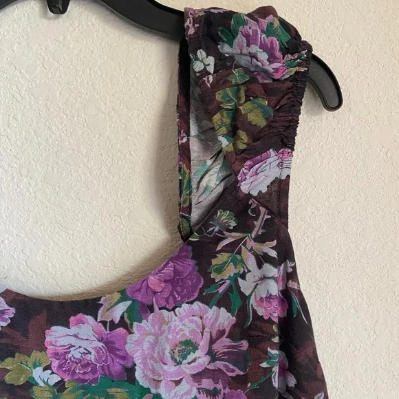 Free People Wildflower Print Linen Blend Babydoll Mini Boho Dress Black Combo S - Picture 5 of 11